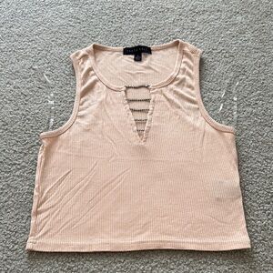 Peach Sleeveless Crop Tank Top with Cut Out